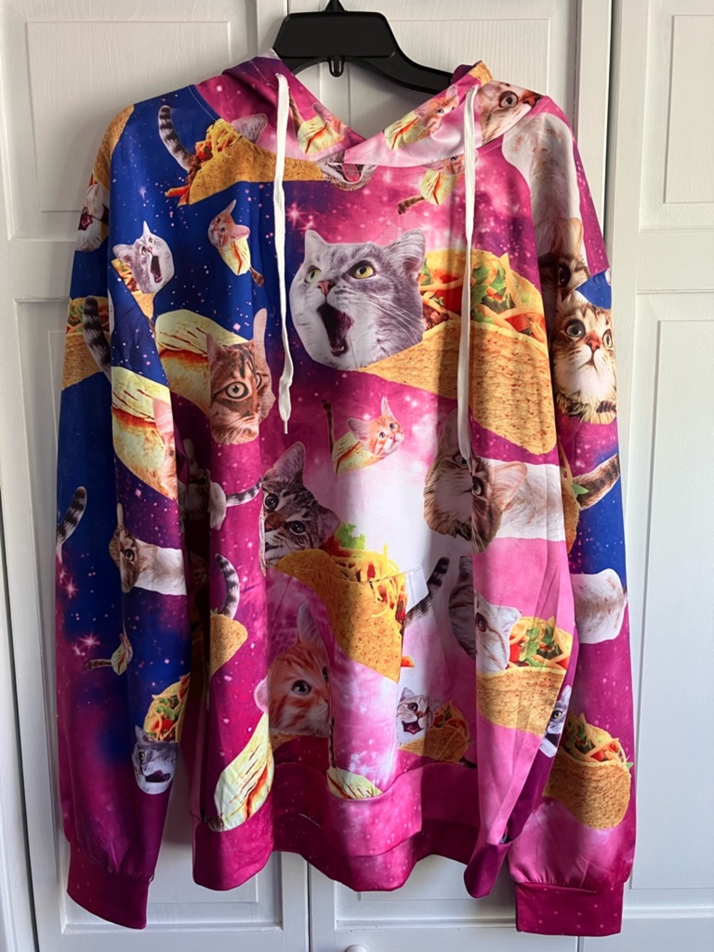 Taco Cat Galaxy Graphic Hoodie in Pink & Blue